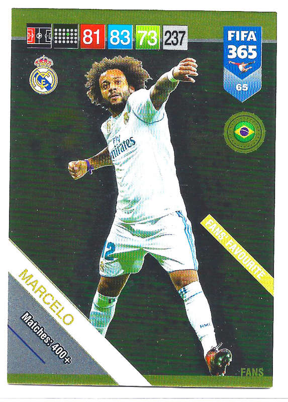 MARCELO - PANINI FIFA 365 2019 COLLECTION - FOIL `FANS FAVOURITE` TRADING CARD 65