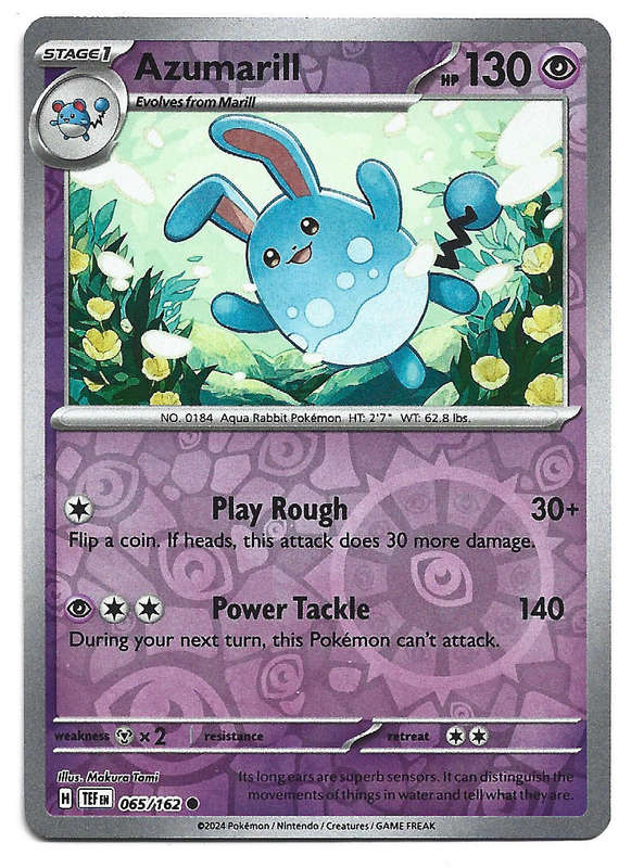 AZUMARILL - REVERSE HOLO  65/162 POKEMON TCG TEMPORAL FORCES TRADING CARD