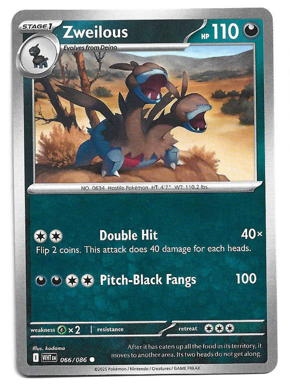 ZWEILOUS - COMMON  66/86 POKEMON TCG WHITE FLARE TRADING CARD