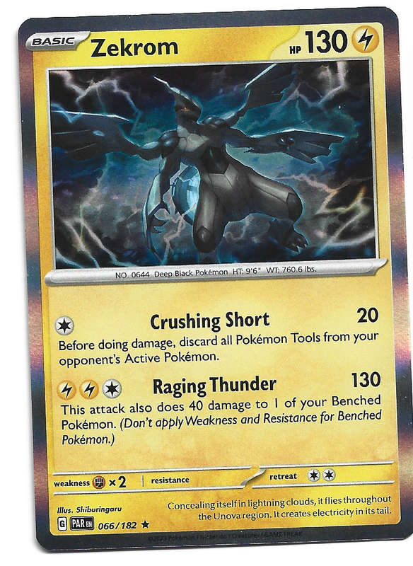 POKEMON CARD - ZEKROM  66/182 HOLO RARE PARADOX RIFT TRADING CARD - MINT
