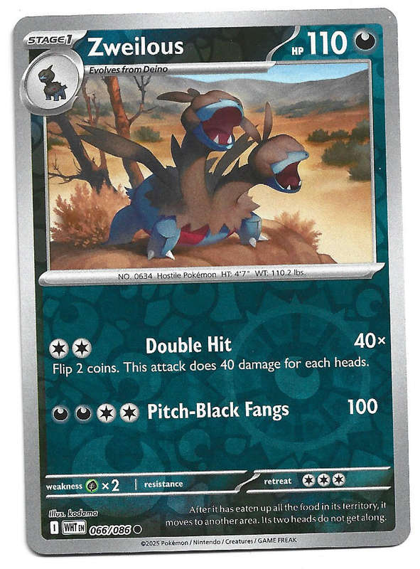 ZWEILOUS - REVERSE HOLO  66/86 POKEMON TCG WHITE FLARE TRADING CARD