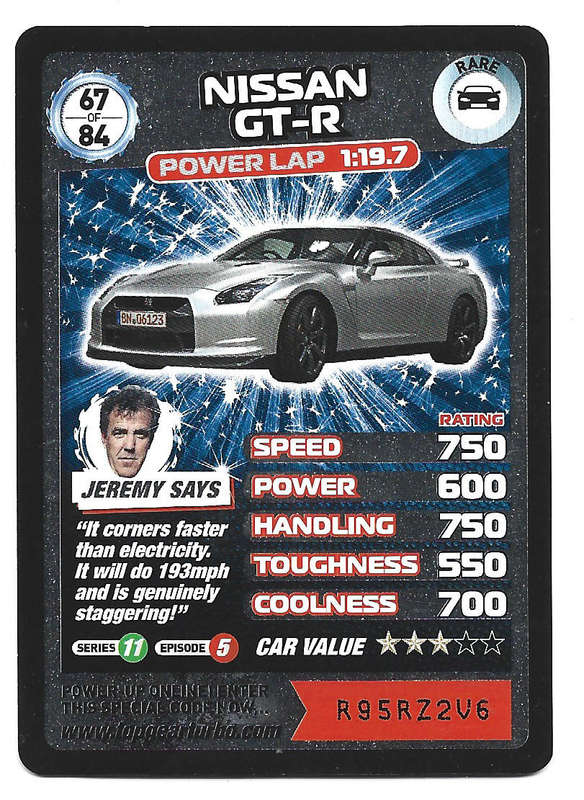 NISSAN GTR - `BBC` TOP GEAR TURBO CHALLENGE PROTOTYPE SET - RARE TRADING CARD 67/84