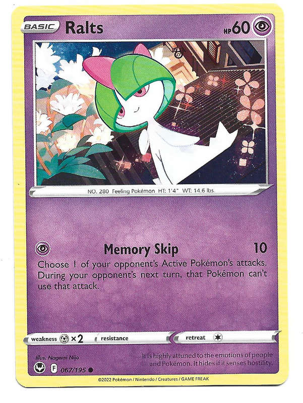 RALTS - COMMON  67/195 POKEMON TCG SILVER TEMPEST TRADING CARD