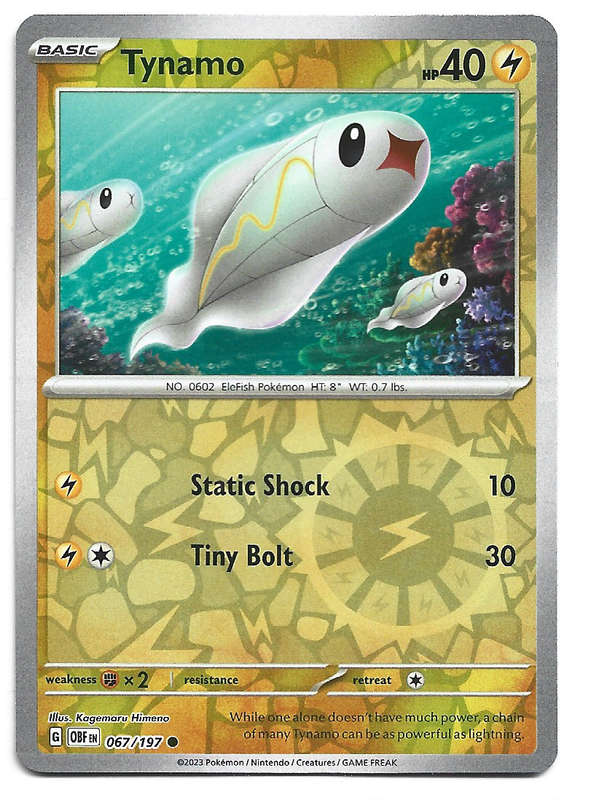 TYNAMO - REVERSE HOLO  67/197  POKEMON TCG OBSIDIAN FLAMES TRADING CARD