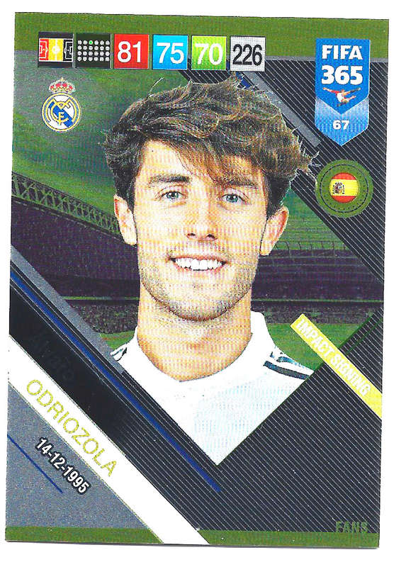 ALVARO ODRIOZOLA - PANINI FIFA 365 2019 COLLECTION - FOIL `FANS FAVOURITE` TRADING CARD 67