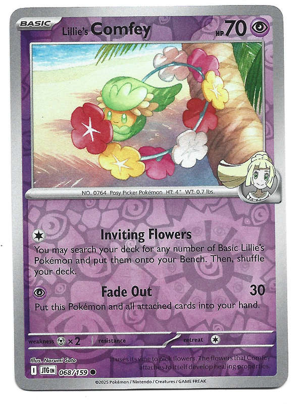 LILLIE's COMFEY - REVERSE HOLO  68/159 POKEMON TCG JOURNEY TOGETHER TRADING CARD