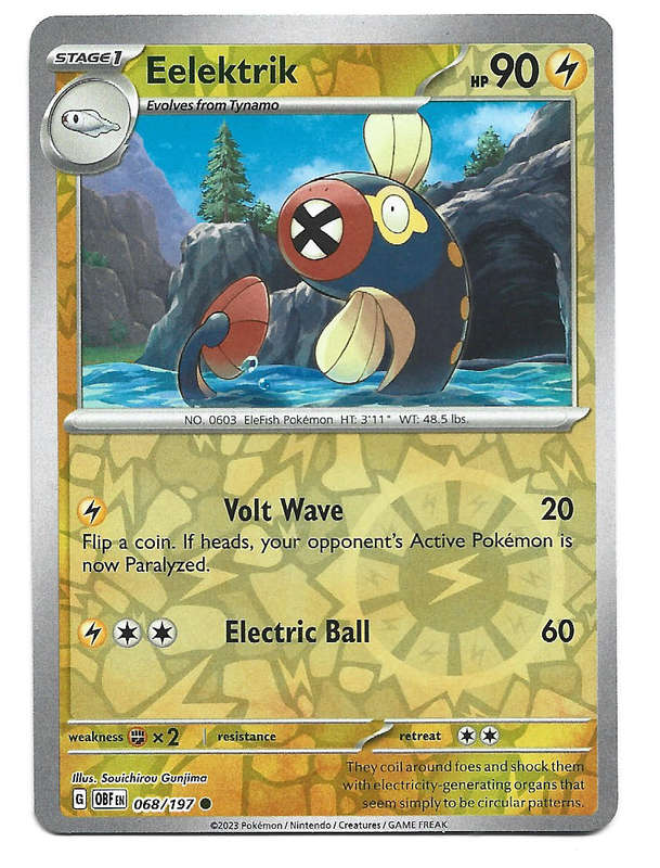 EELEKTRIK - REVERSE HOLO  68/197 POKEMON TCG OBSIDIAN FLAMES TRADING CARD