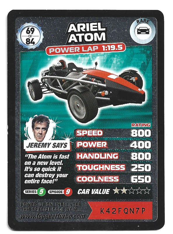 ARIEL ATOM - `BBC` TOP GEAR TURBO CHALLENGE PROTOTYPE SET - RARE TRADING CARD 69/84