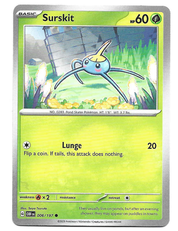 SURSKIT -  COMMON  6/197  POKEMON TCG OBSIDIAN FLAMES TRADING CARD