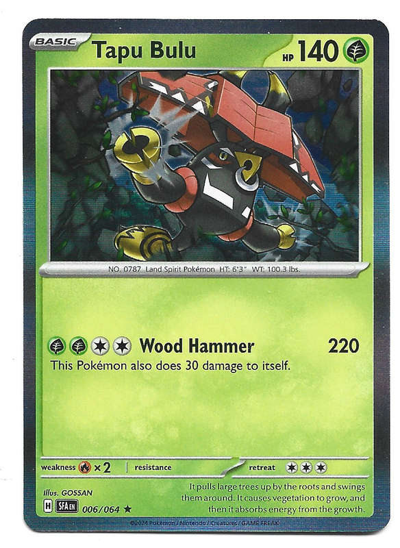 TAPU BULU - HOLO RARE POKEMON SHROUDED FABLE  6/64 TRADING CARD