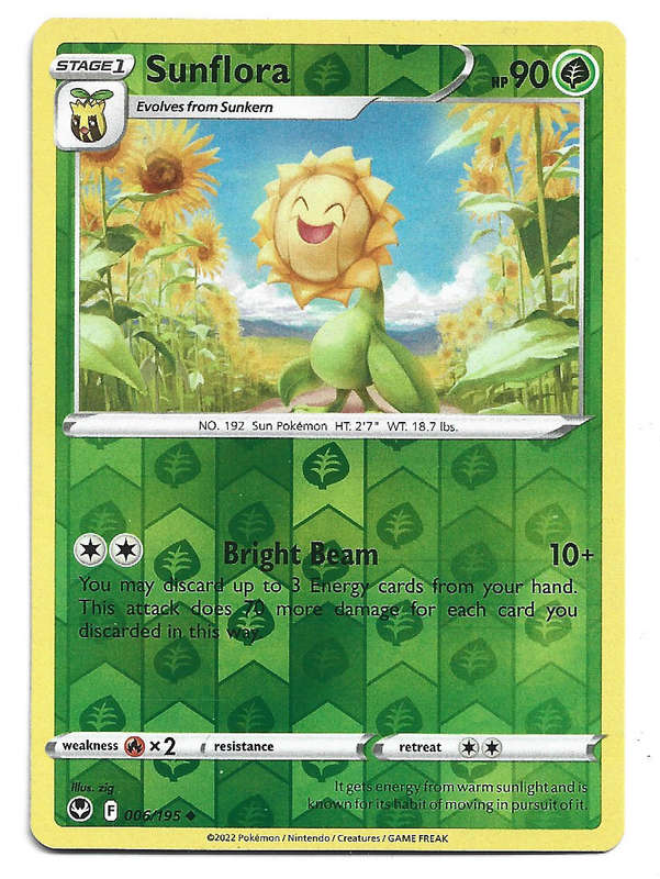 SUNFLORA - REVERSE HOLO  6/195 POKEMON TCG SILVER TEMPEST TRADING CARD