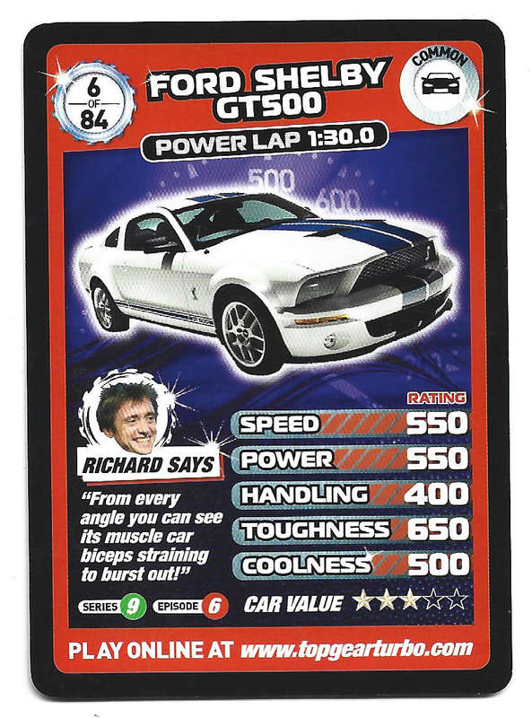 FORD SHELBY GT500 - `BBC` TOP GEAR TURBO CHALLENGE PROTOTYPE SET - COMMON TRADING CARD 6/84