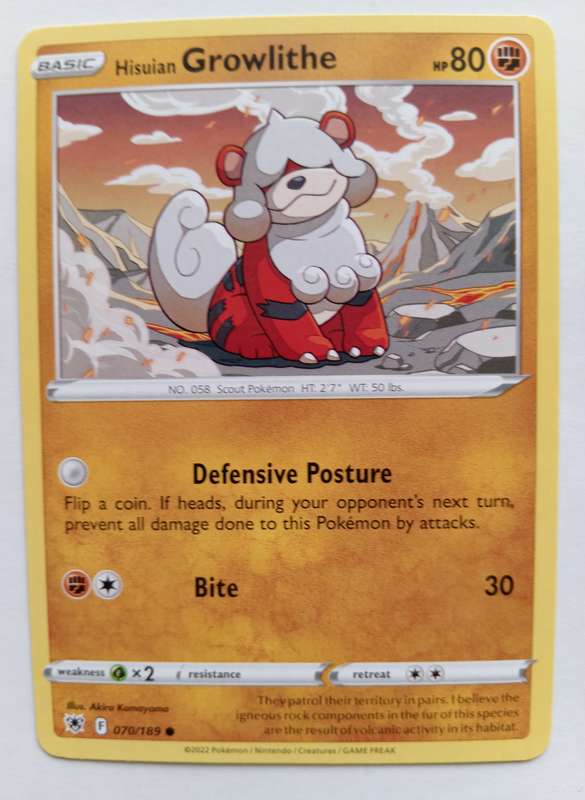 POKEMON CARD -GROWLITHE COMMON  70/189 ASTRAL RADIANCE 2022 TRADING CARD - MINT