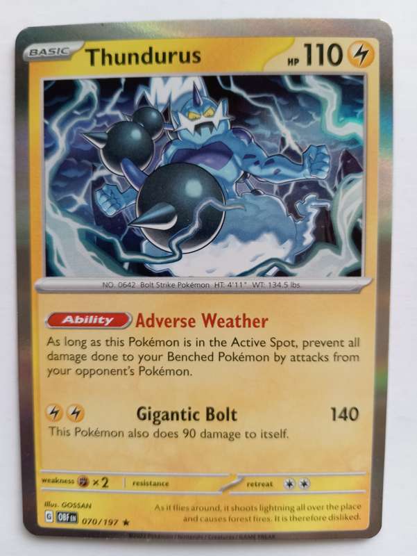 POKEMON CARD - THUNDURUS   70/197 HOLO RARE OBSIDIAN FLAMES 2023 - MINT