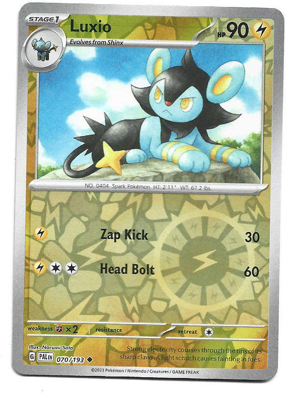LUXIO -  REVERSE HOLO  70/193 POKEMON TCG PALDEA EVOLVED TRADING CARD