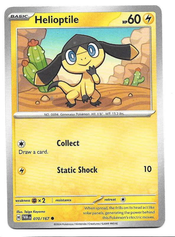 HELIOPTILE - COMMON  70/167 POKEMON TCG TWILIGHT MASQUERADE TRADING CARD