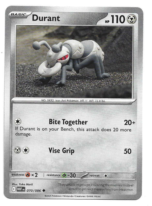 DURANT - UNCOMMON  70/86 POKEMON TCG WHITE FLARE TRADING CARD