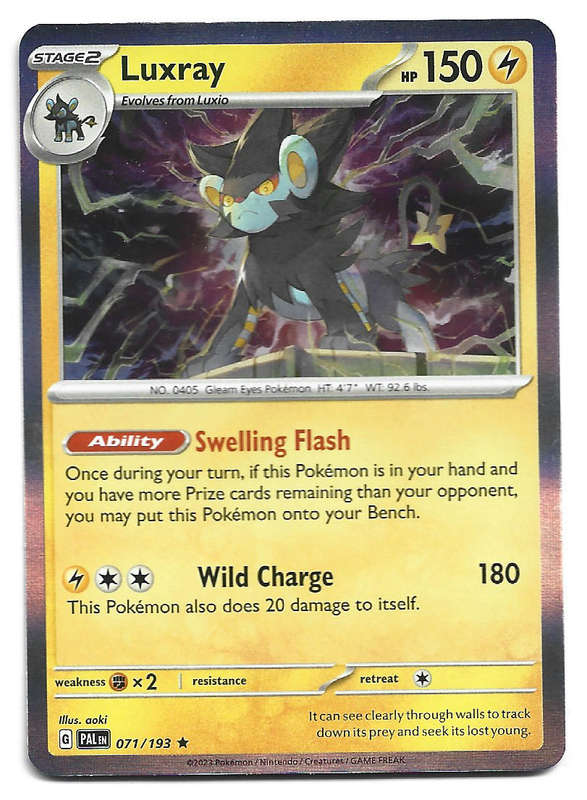 LUXRAY -  HOLO RARE  71/193  POKEMON TCG  PALDEA EVOLVED TRADING CARD