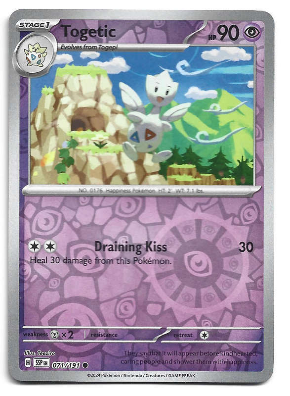 TOGETIC -  REVERSE HOLO 71/191 POKEMON TCG SURGING SPARKS TRADING CARD