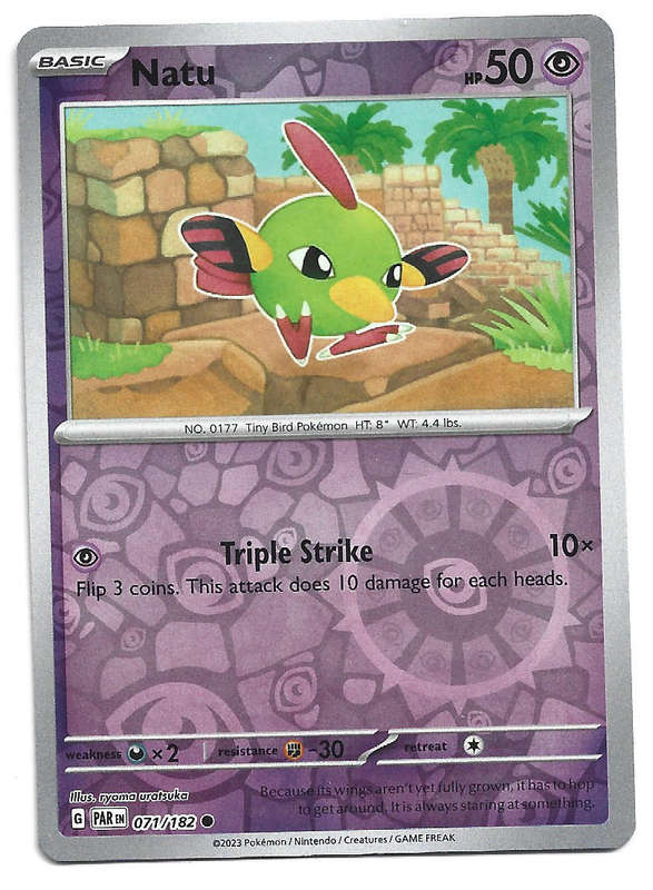 NATU  -  REVERSE HOLO POKEMON TCG PARADOX RIFT  71/182 TRADING CARD