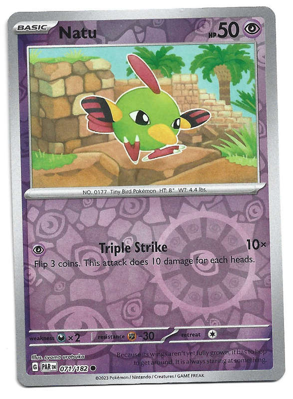 NATU  -   REVERSE HOLO POKEMON PARADOX RIFT   71/182 TRADING CARD