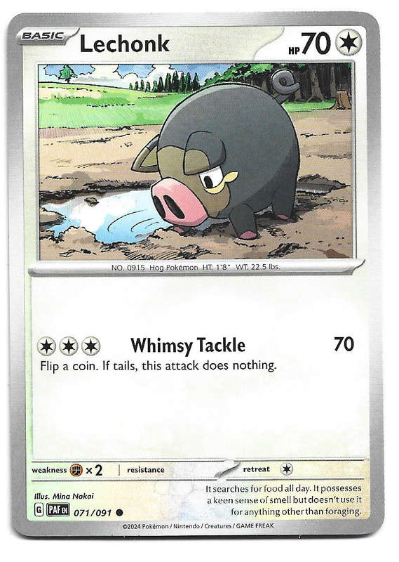LECHONK -  COMMON  71/91 POKEMON TCG PALDEAN FATES  TRADING CARD