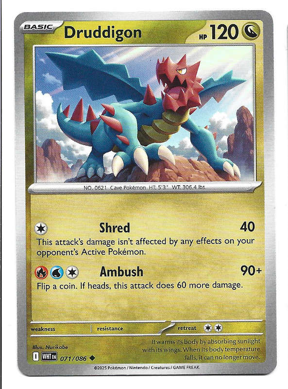 DRUDDIGON - UNCOMMON  71/86 POKEMON TCG WHITE FLARE TRADING CARD