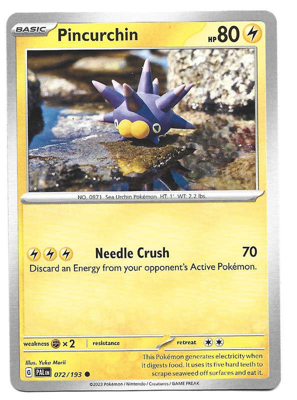 POKEMON CARD - PINCURCHIN  72/193 COMMON PALDEA EVOLVED 2023 TRADING CARD - MINT