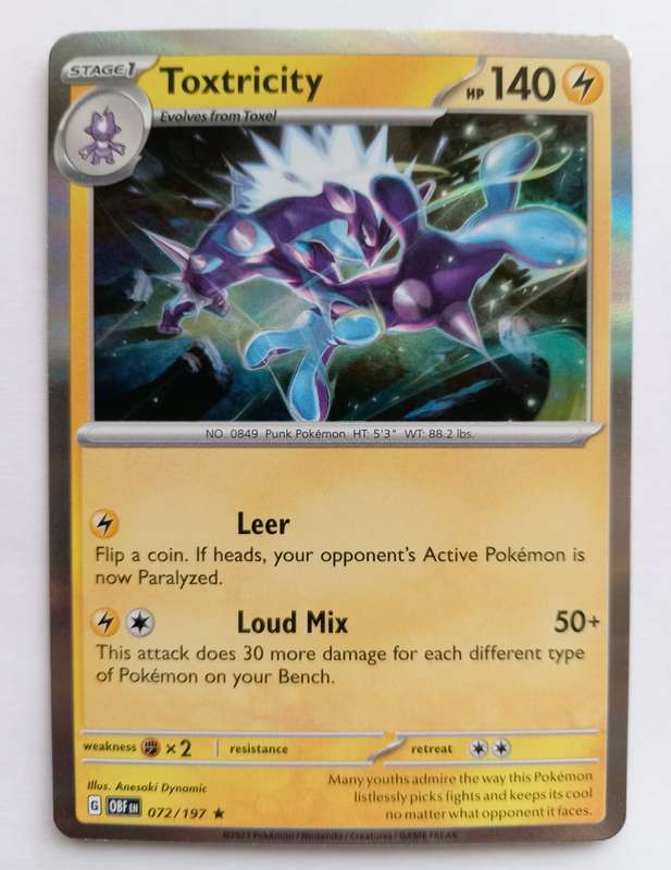 POKEMON CARD - TOXTRICITY   72/197 HOLO RARE OBSIDIAN FLAMES 2023 - MINT