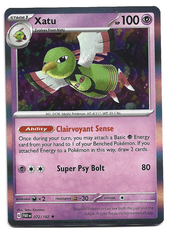 POKEMON CARD - XATU  72/182 HOLO RARE PARADOX RIFT TRADING CARD - MINT