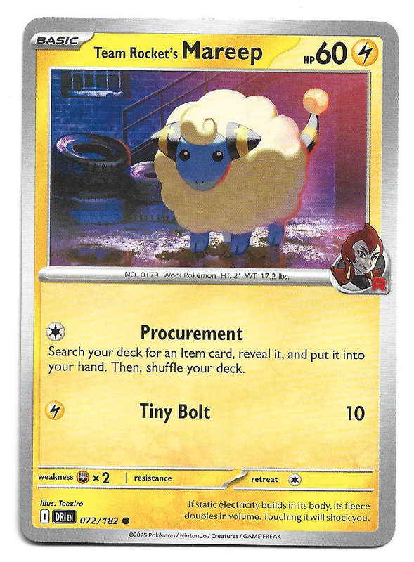 TEAM ROCKET's MAREEP - COMMON  72/182  POKEMON TCG DESTINED RIVALS TRADING CARD