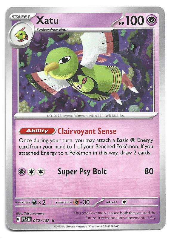 XATU  -   COMMON POKEMON PARADOX RIFT  72/182 TRADING CARD