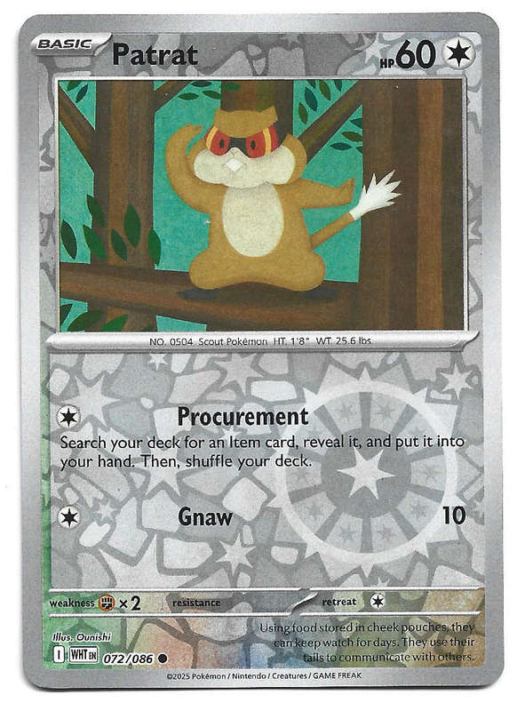 PATRAT - REVERSE HOLO  72/86 POKEMON TCG WHITE FLARE TRADING CARD