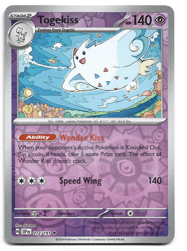TOGEKISS -  REVERSE HOLO  72/191 POKEMON TCG SURGING SPARKS TRADING CARD