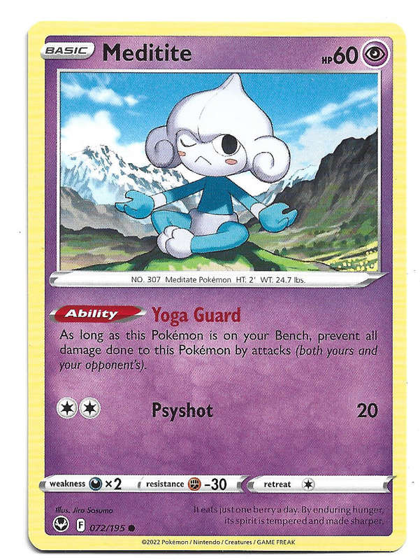 MEDITITE - COMMON  72/195 POKEMON TCG SILVER TEMPEST TRADING CARD