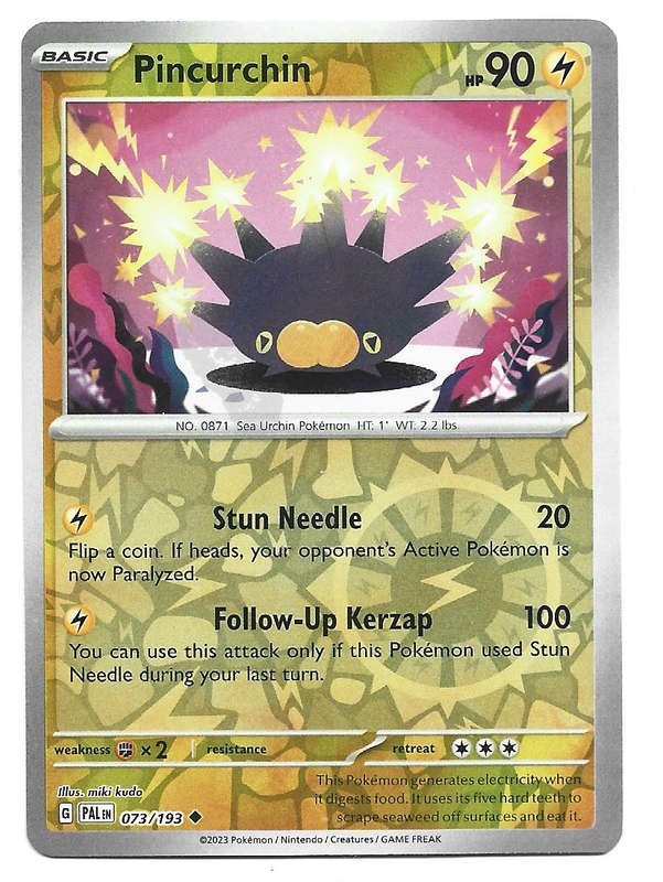 POKEMON CARD - PINCURCHIN  73/193  Reverse Holo  Paldea Evolved Trading Card - Mint