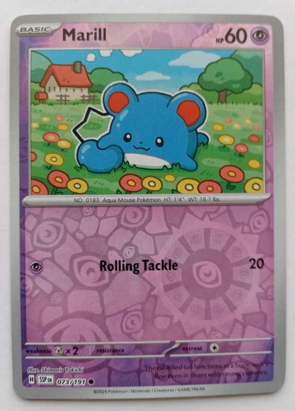 MARILL  - POKEMON NINTENDO SURGING SPARKS - REVERSE HOLO RARE TRADING CARD 73/191