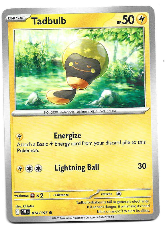 TADBULB -  COMMON  74/197  POKEMON TCG OBSIDIAN FLAMES TRADING CARD