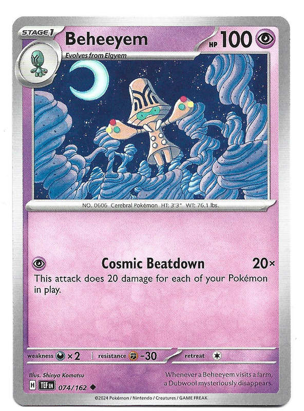 BEHEEYEM - UNCOMMON  74/162 POKEMON TCG TEMPORAL FORCES TRADING CARD