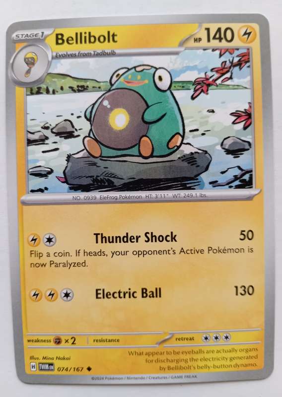 BELLIBOLT - POKEMON NINTENDO TWILIGHT MASQUERADE  - UNCOMMON TRADING CARD 74/167