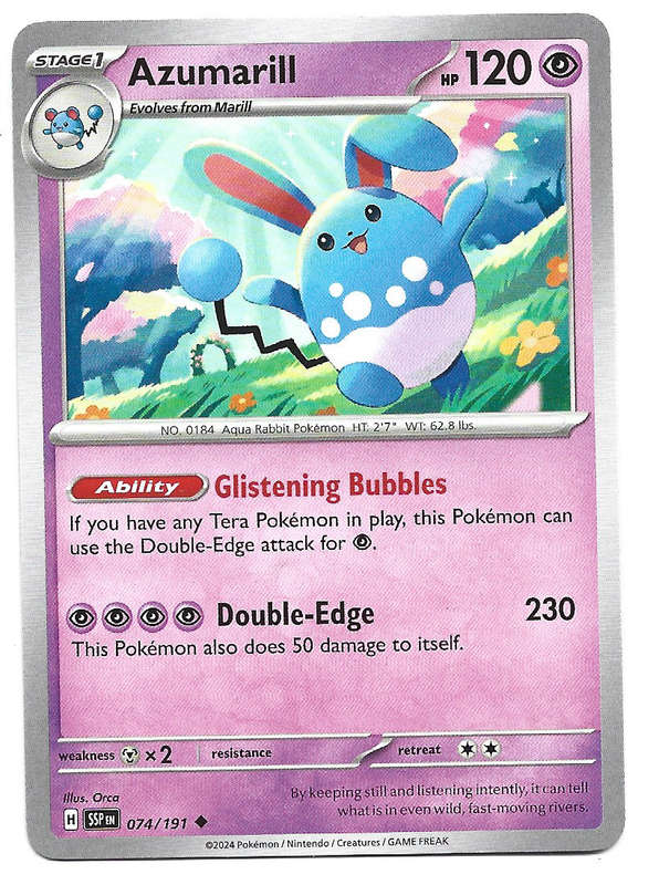 AZUMARILL  - COMMON  74/191 POKEMON TCG SURGING SPARKS TRADING CARD