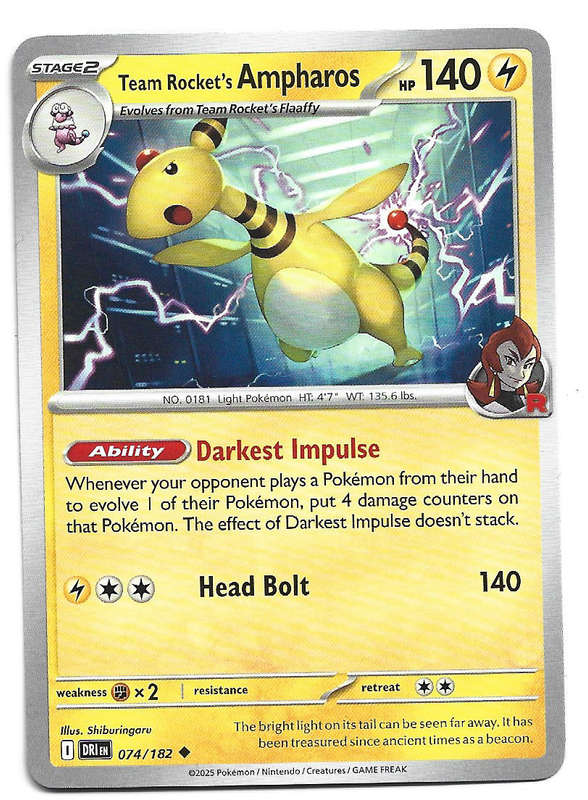 TEAM ROCKET's AMPHAROS - COMMON  74/182  POKEMON TCG DESTINED RIVALS TRADING CARD