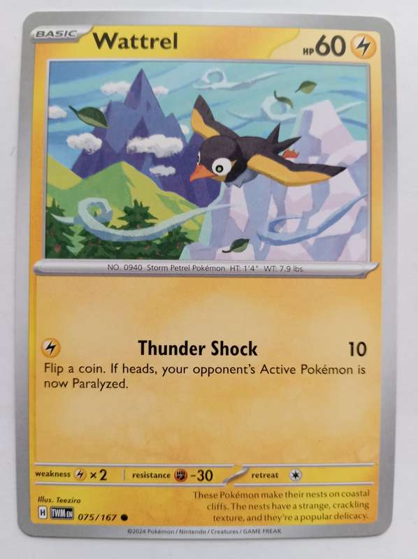 WATTREL - POKEMON NINTENDO TWILIGHT MASQUERADE  - COMMON TRADING CARD 75/167