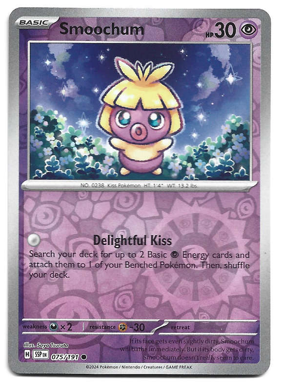 SMOOCHUM  - REVERSE HOLO POKEMON TCG SURGING SPARKS  75/191 TRADING CARD