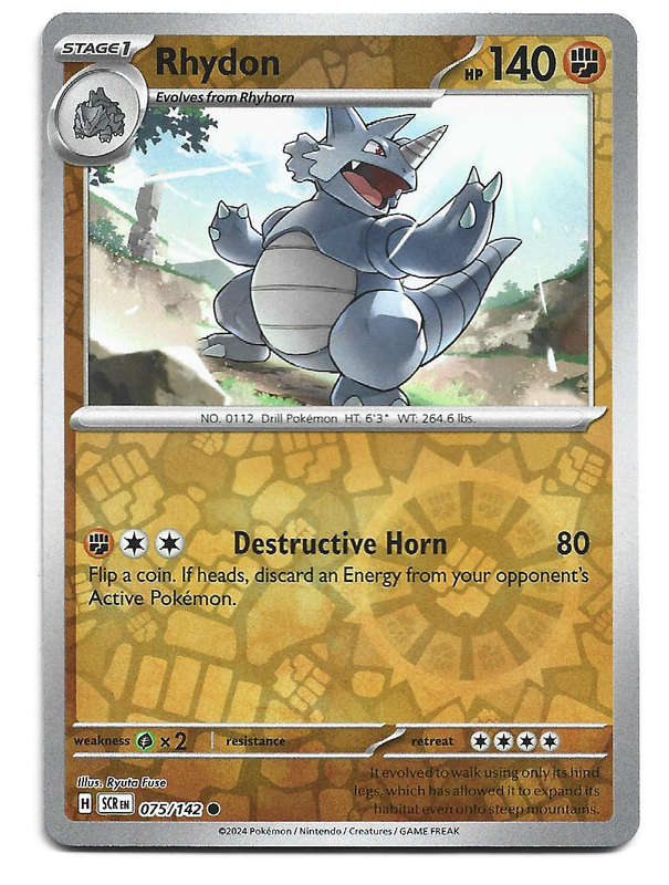 RHYDON -  REVERSE HOLO  75/142 POKEMON TCG STELLAR CROWN TRADING CARD