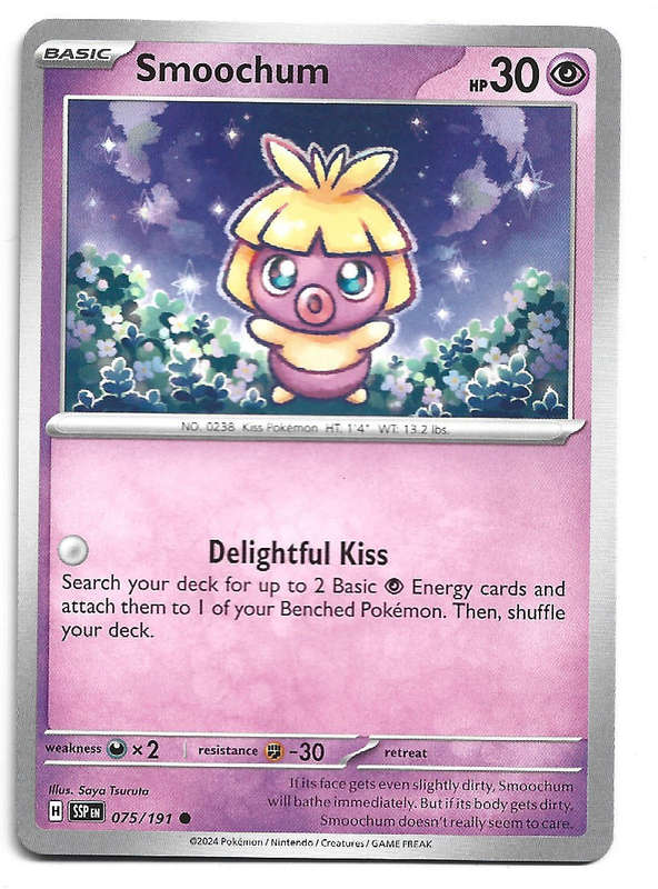 SMOOCHUM -  COMMON  75/191 POKEMON TCG SURGING SPARKS TRADING CARD