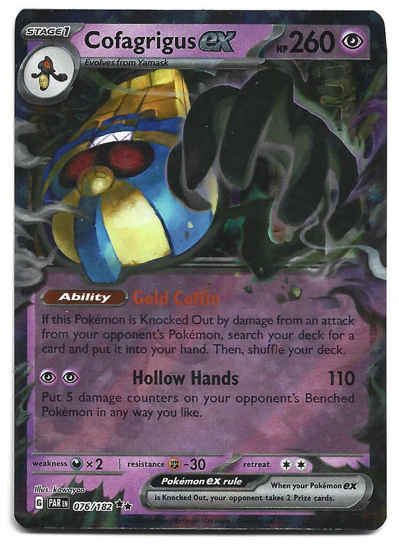 COFAGRIGUS EX -   HOLO RARE POKEMON TCG PARADOX RIFT  76/182 TRADING CARD