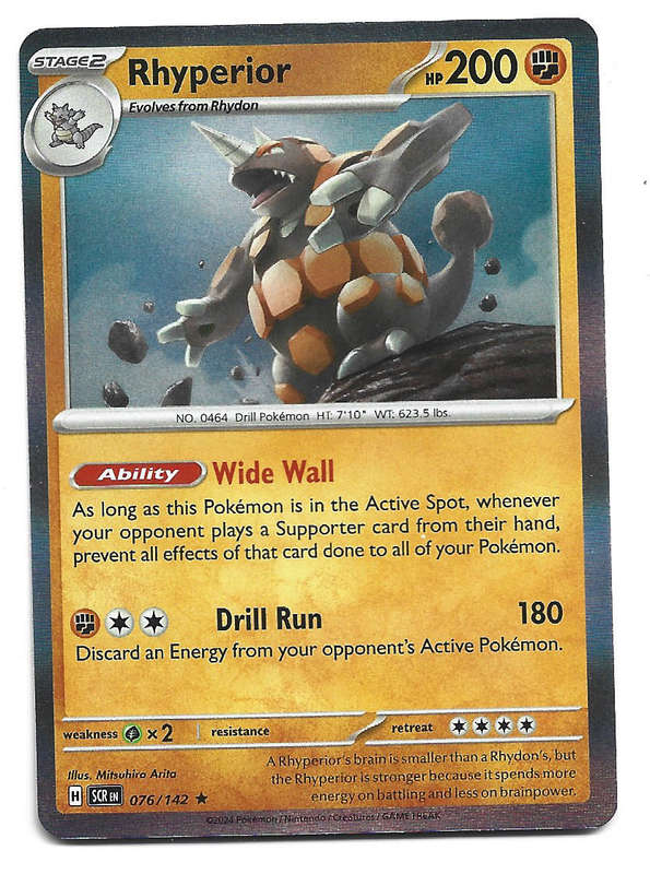 RHYPERIOR -  HOLO RARE  76/142 POKEMON TCG STELLAR CROWN TRADING CARD