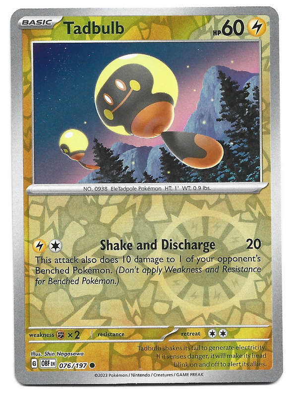 TADBULB - REVERSE HOLO  76/197  POKEMON TCG OBSIDIAN FLAMES TRADING CARD
