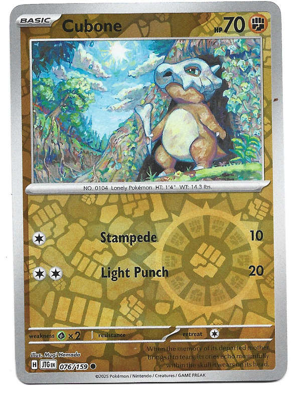 CUBONE - REVERSE HOLO  76/159 POKEMON TCG JOURNEY TOGETHER TRADING CARD